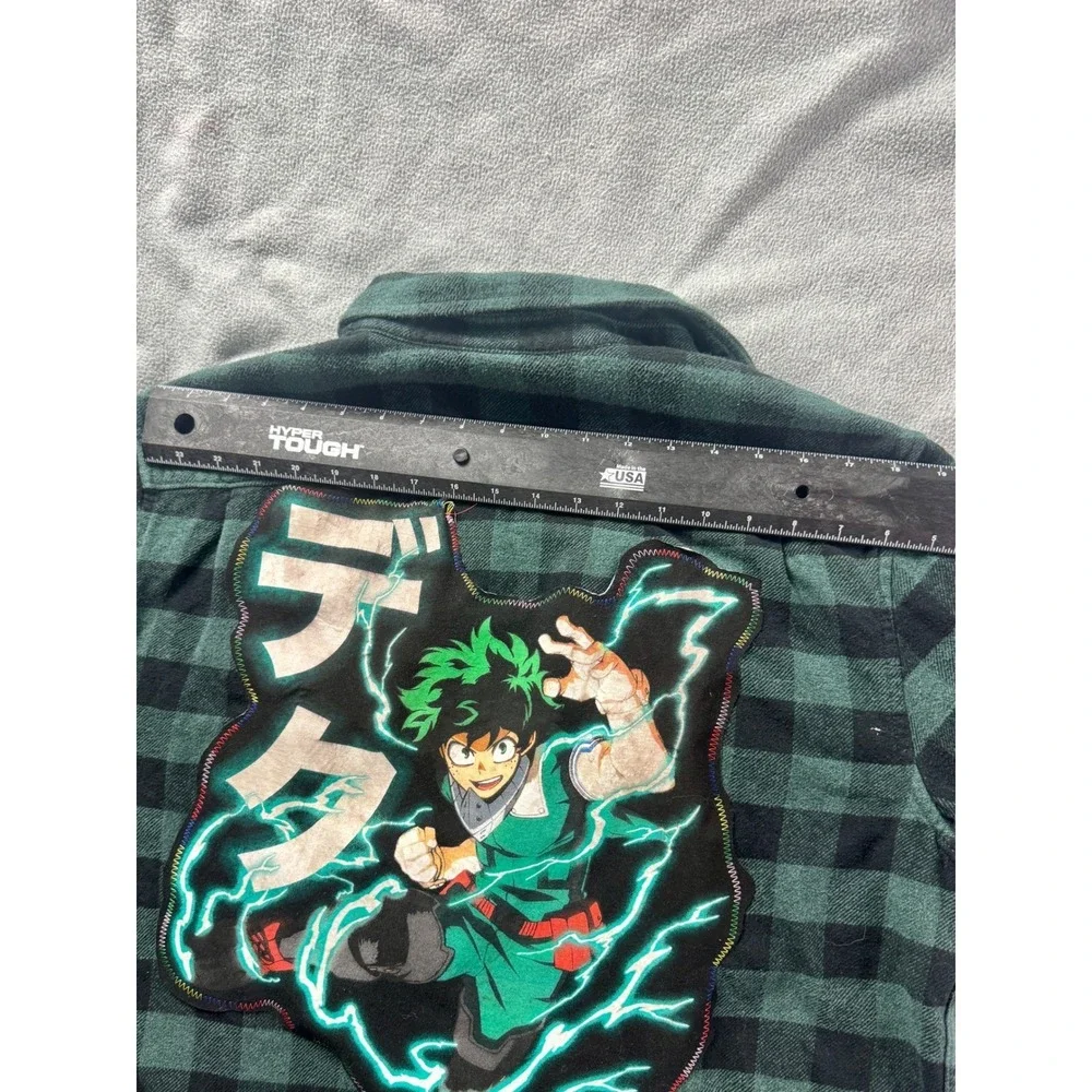 Vans My Hero Academia Deku Custom Plaid Flannel Shirt Mens Large‎ Green Black